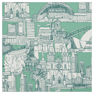 Australia toile de jouy dark teal peppermint stof