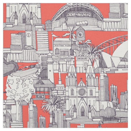 Australia toile de jouy mulberry red stof (Swatch)