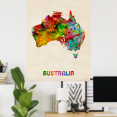 Australia Watercolor Map Poster (Thuiskantoor)