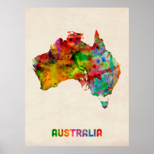 Australia Waterverf Map Poster