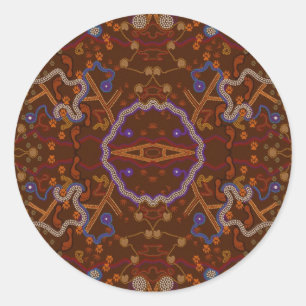 Australian Aborigine Walkabout with Animal Tracks Ronde Sticker