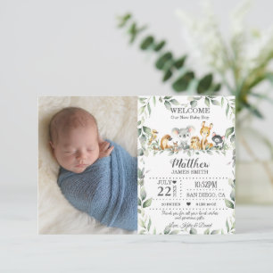 Australian Animals Greenery New Baby Foto Birth Aankondiging