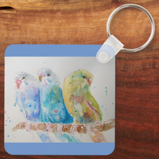 Australian Birds Budgie Waterverf Art Key Ring Sleutelhanger (Achterkant)