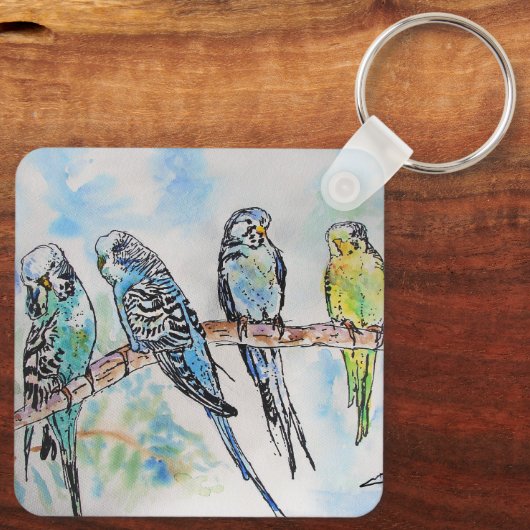 Australian Birds Budgie Waterverf Art Key Ring Sleutelhanger (Achterkant)