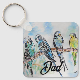 Australian Birds Budgie Waterverf Art Key Ring Sleutelhanger