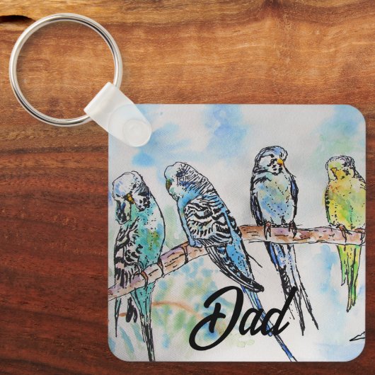 Australian Birds Budgie Waterverf Art Key Ring Sleutelhanger (Voorkant)
