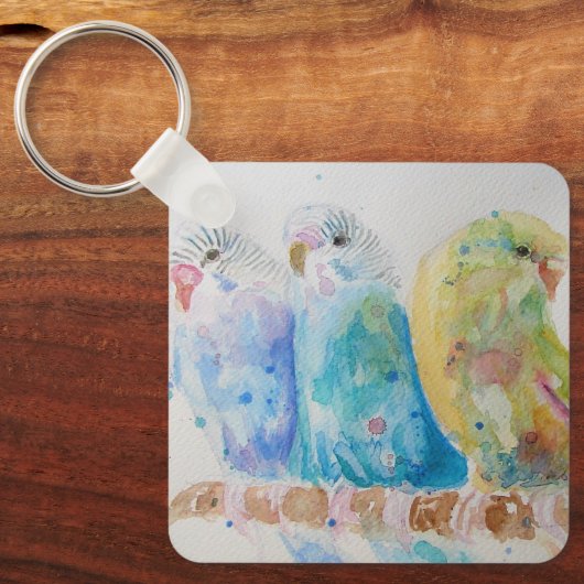 Australian Birds Budgie Waterverf Art Key Ring Sleutelhanger (Voorkant)