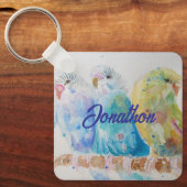 Australian Birds Budgie Waterverf Art Key Ring Sleutelhanger (Voorkant)