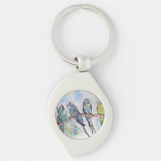 Australian Birds Budgie Waterverf Art Key Ring Sleutelhanger (Voorkant)