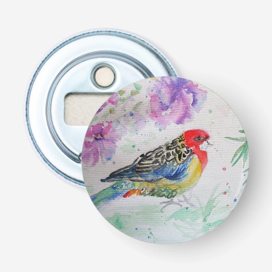 Australian Birds Rosella Parrot Waterverf Art Button Flesopener (Voorkant)