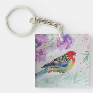 Australian Birds Rosella Parrot Waterverf Art Sleutelhanger