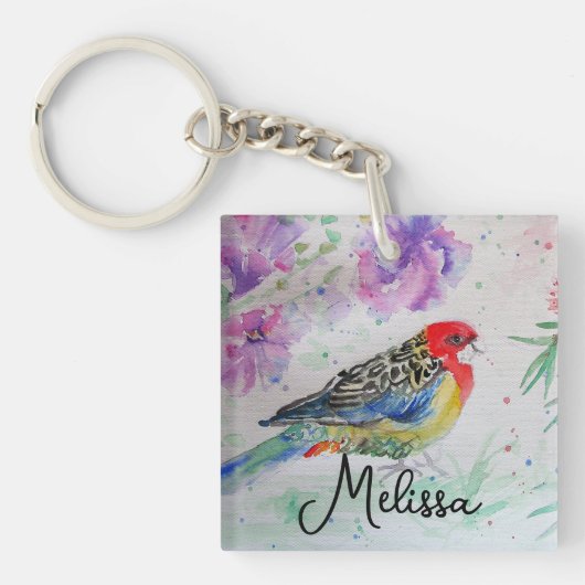 Australian Birds Rosella Parrot Waterverf Art Sleutelhanger (voorkant)