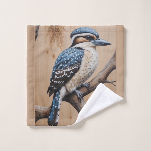 Australian Blue Kookaburra in a Tree Wildlife Art (Gant de toilette)