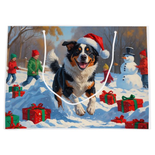 Australian Cattle Christmas Feestelijke Sneeuwscèn Groot Cadeauzakje (Voorkant)