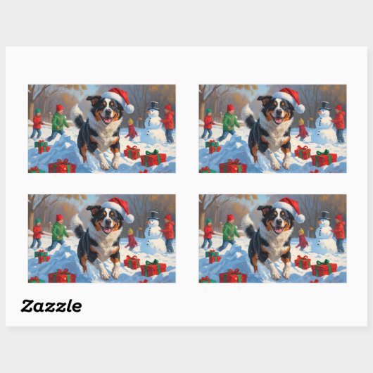 Australian Cattle Christmas Feestelijke Sneeuwscèn Rechthoekige Sticker (Vel)