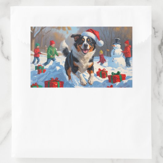 Australian Cattle Christmas Feestelijke Sneeuwscèn Rechthoekige Sticker (Tas)