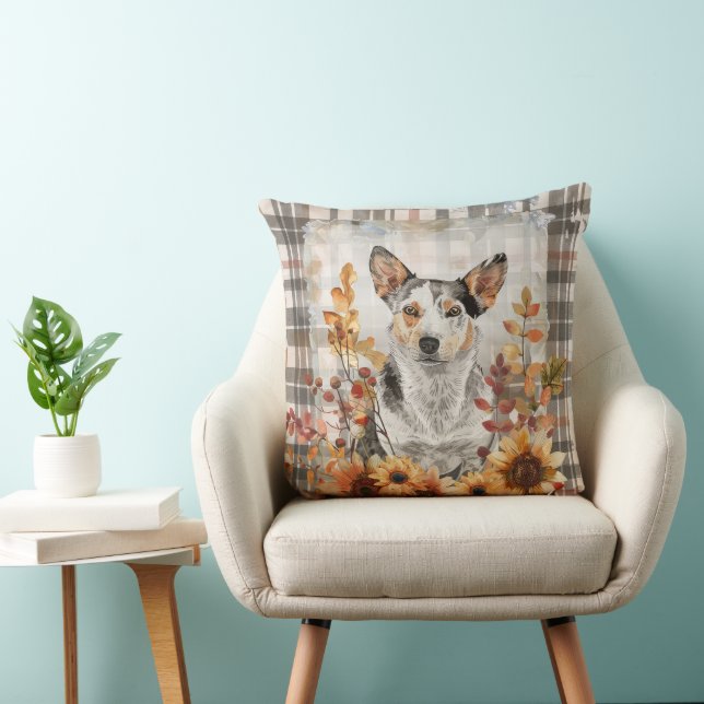Australian Cattle Dog Herfst Waterverf Flowers Kussen (Stoel)