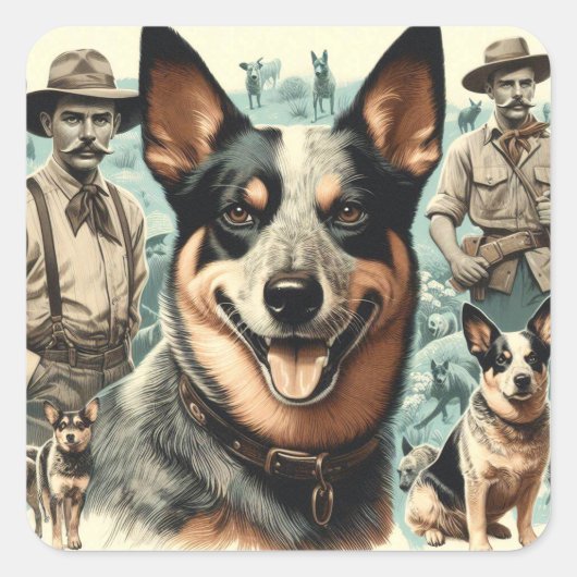  Australian Cattle Dog Illustratie Vierkante Sticker (Voorkant)