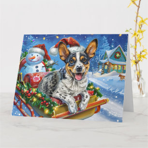 Australian Cattle Dog in Sleigh Sneeuw Kerstmis Kaart