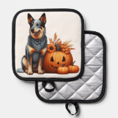 Australian Cattle Dog naast een Jack-O-Lantern Pannenlap (Voorkant / Achterkant)