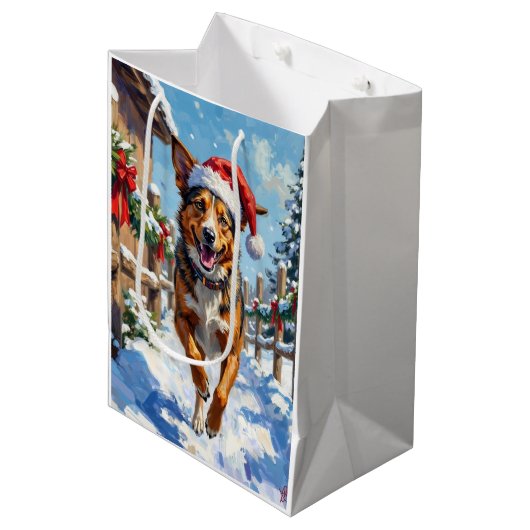 Australian Cattle Dog Red Heeler Christmas Medium Cadeauzakje (Voorkant Gekanteld)