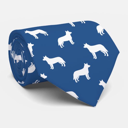 Australian Cattle Dog Silhouettes Pattern Blue Stropdas (Opgerold)