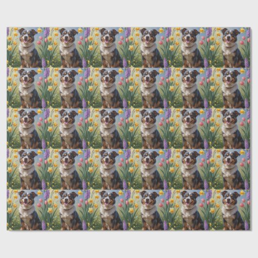 Australian Cattle Dog Spring Bloemen Schilderen Cadeaupapier (Vlak)