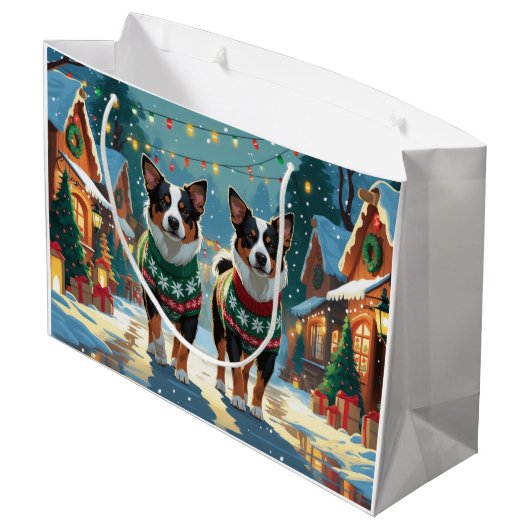 Australian Cattle Dogs Christmas Snow Holiday Groot Cadeauzakje (Achterkant Gekanteld)