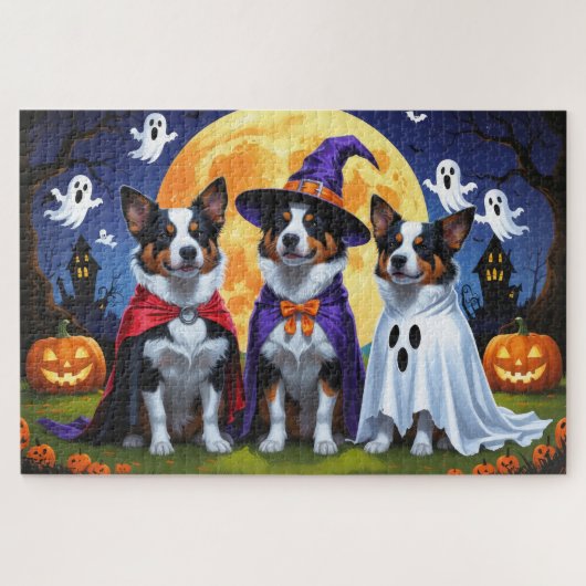 Australian Cattle Dogs Pumpkin Halloween Grappig Legpuzzel (Horizontaal)