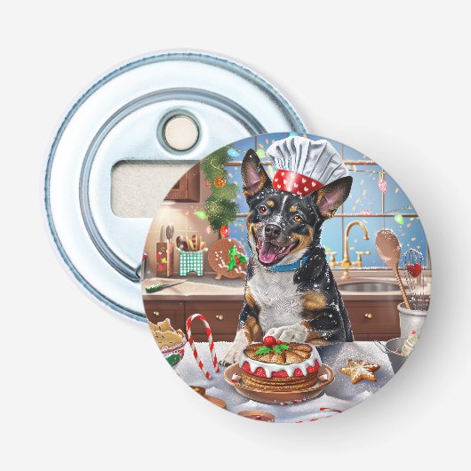 Australian Cattle Holiday Baking Feestelijke Kerst Button Flesopener (Voorkant)