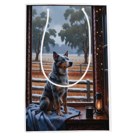 Australian Cattle With Christmas Lights Holiday Medium Cadeauzakje (Voorkant)