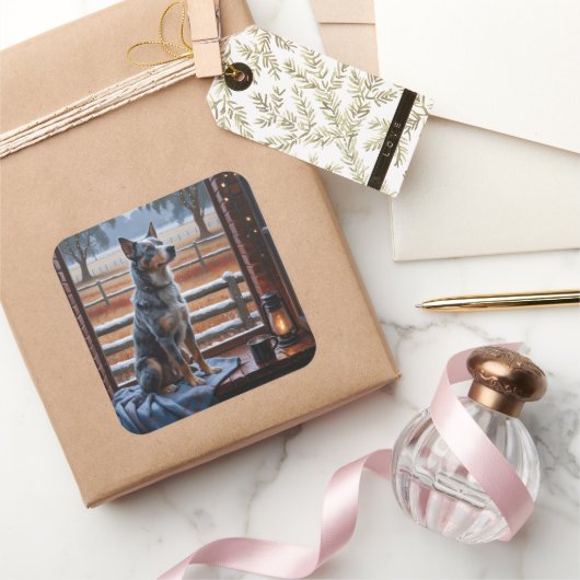 Australian Cattle With Christmas Lights Holiday Vierkante Sticker (Geschenken)