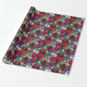 Australian Crimson Rosella en Wildflower Pattern Cadeaupapier (Uitgerold)