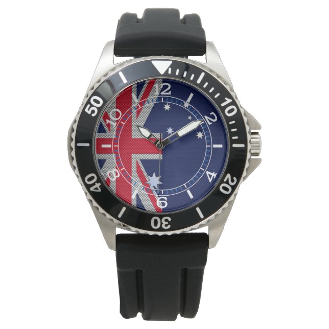 Australian Flag Design Carbon Chrome Style Dial Horloge (Voorkant)