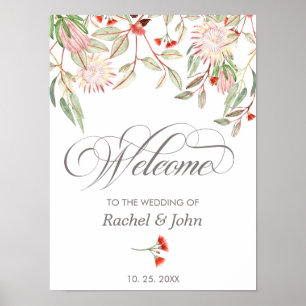Australian Floral Gray Calligraphy Welcome Wedding Poster
