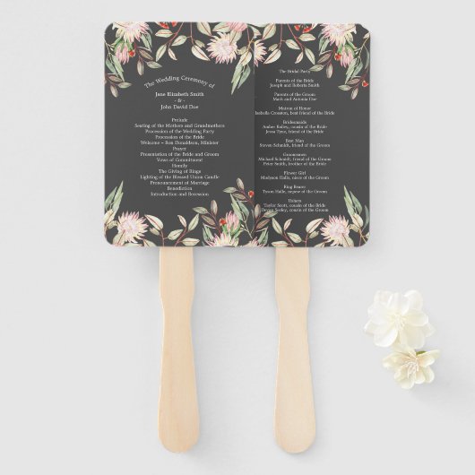 Australian Floral Rustic Wedding Gray Program Handwaaier (Voorkant en achterkant)