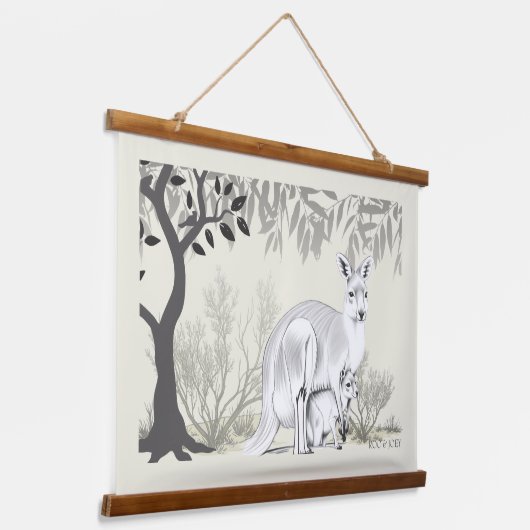 Australian Kangaroo with her baby Joey Hangend Wandkleed (Gebogen)