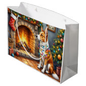 Australian Kelpie Fireplace with Christmas Lights Groot Cadeauzakje (Achterkant Gekanteld)