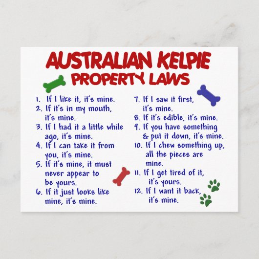 AUSTRALIAN KELPIE Property Laws 2 Briefkaart (Voorkant)