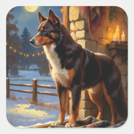 Australian Kelpie With Christmas Lights Holiday Vierkante Sticker (Voorkant)