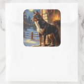 Australian Kelpie With Christmas Lights Holiday Vierkante Sticker (Tas)