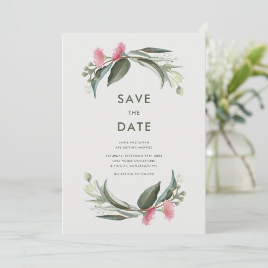 Australian Native Gum Blossom Save the Date (Staand voorkant)