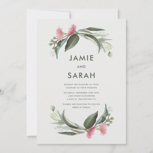 Australian Native Gum Blossom Wedding Invitation Kaart (Voorkant)
