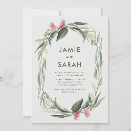 Australian Native Gum Blossom Wedding Invitation Kaart (Voorkant)