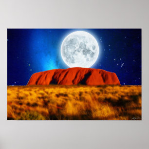 Australian Outback Ayers Rock "Uluru Moon" Art Poster