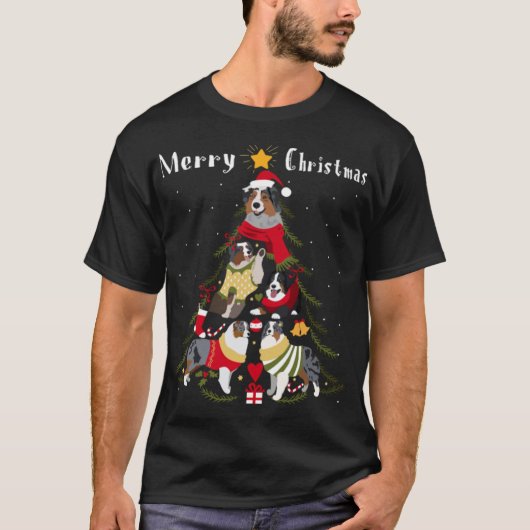 Australian Shepherd Aussie kerstboom Xmas Dog T-shirt (Voorkant)