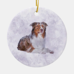 Australian Shepherd - Aussie Waterverf Digital Ar Keramisch Ornament