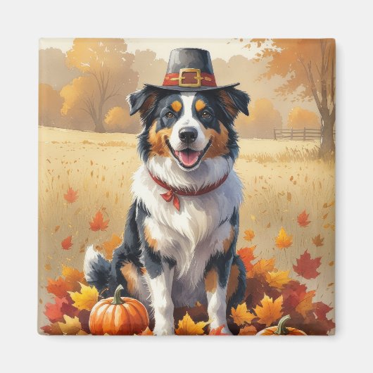Australian Shepherd Autumn verlaat Thanksgiving Magneet (Voorkant)