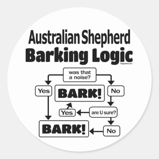 Australian Shepherd Barking Logic Ronde Sticker (Voorkant)