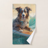 Australian Shepherd Beach Surfing Peinture (Serviette à main)